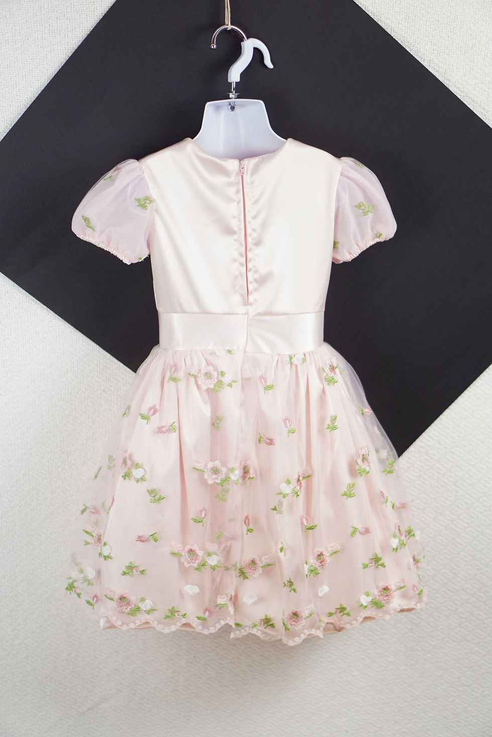 Satin Pink and pink and green tulle back view