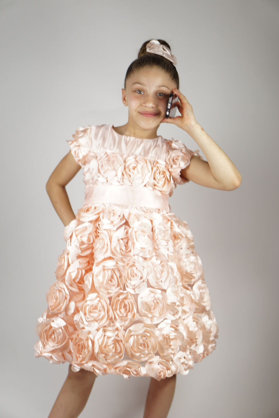 Peach dress on model front view