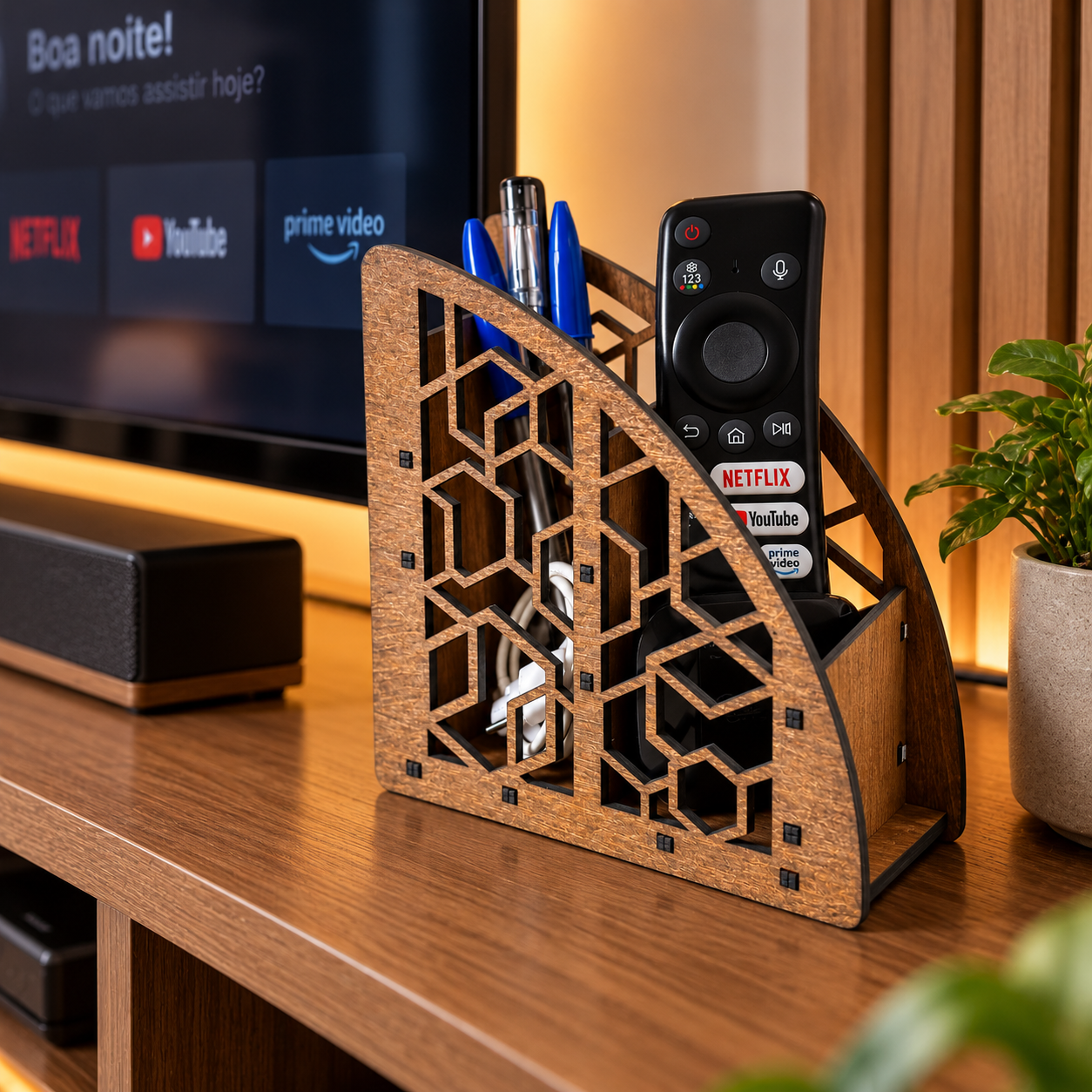 Porta-Controle Remoto Organizador de Objetos em MDF Decorativo