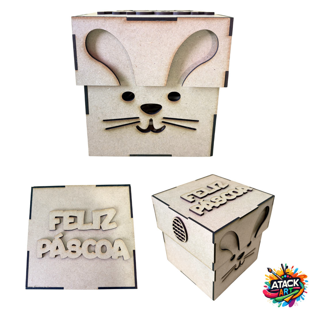 Caixa de Páscoa Coelhinho em MDF – Porta Chocolates Feliz Páscoa