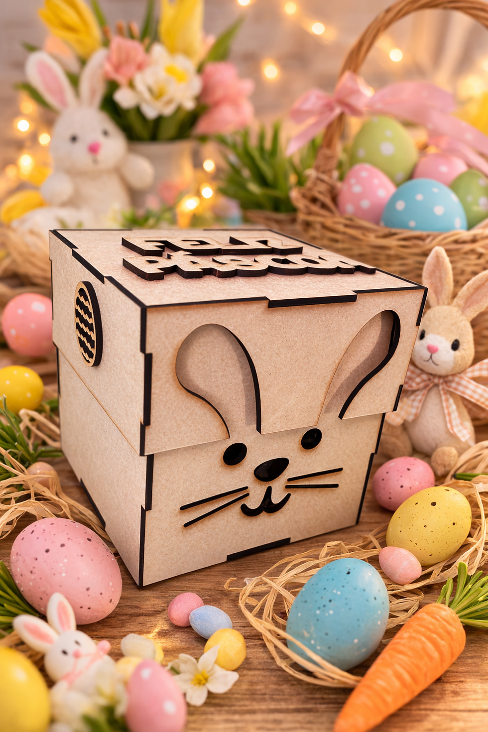 Miniatura: Caixa de Páscoa Coelhinho em MDF – Porta Chocolates Feliz Páscoa