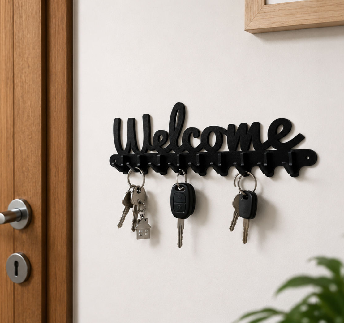 Porta-Chaves de Parede Welcome com 10 Ganchos | Organizador Decorativo