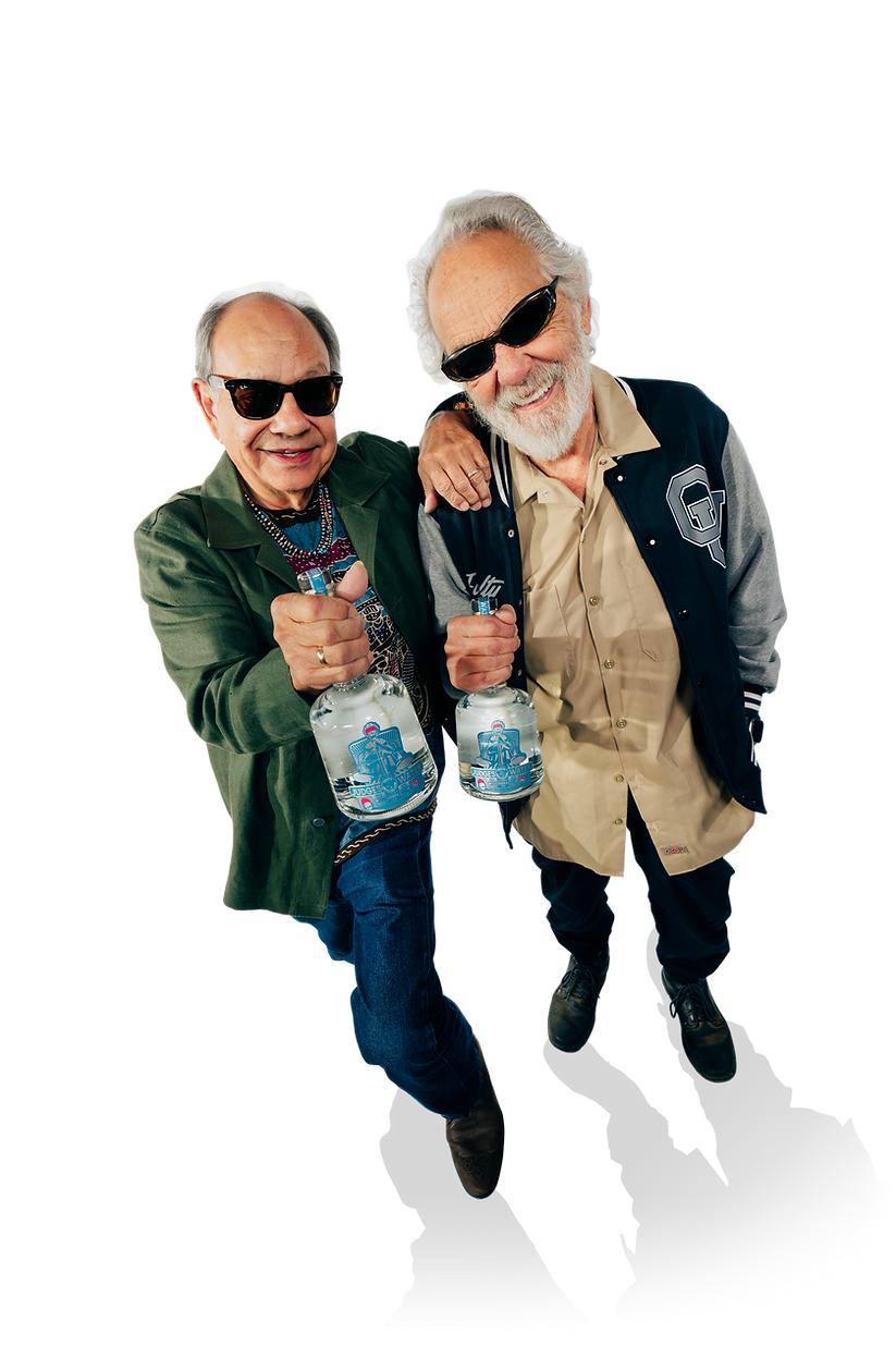 Cheech and Chong showing off their vodka