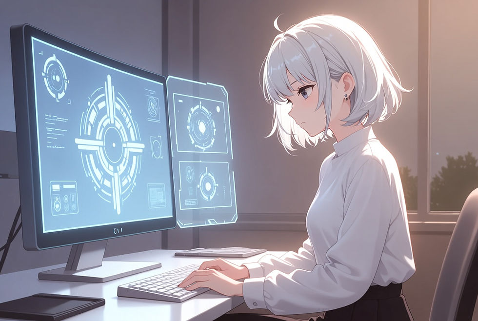 illustration of a woman in a desk