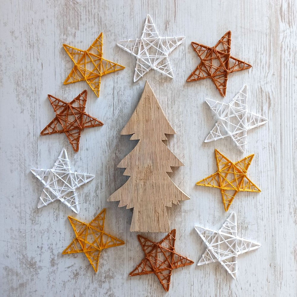 Miniature : Etoiles fait main déco de Noël jaune moutarde et rouille