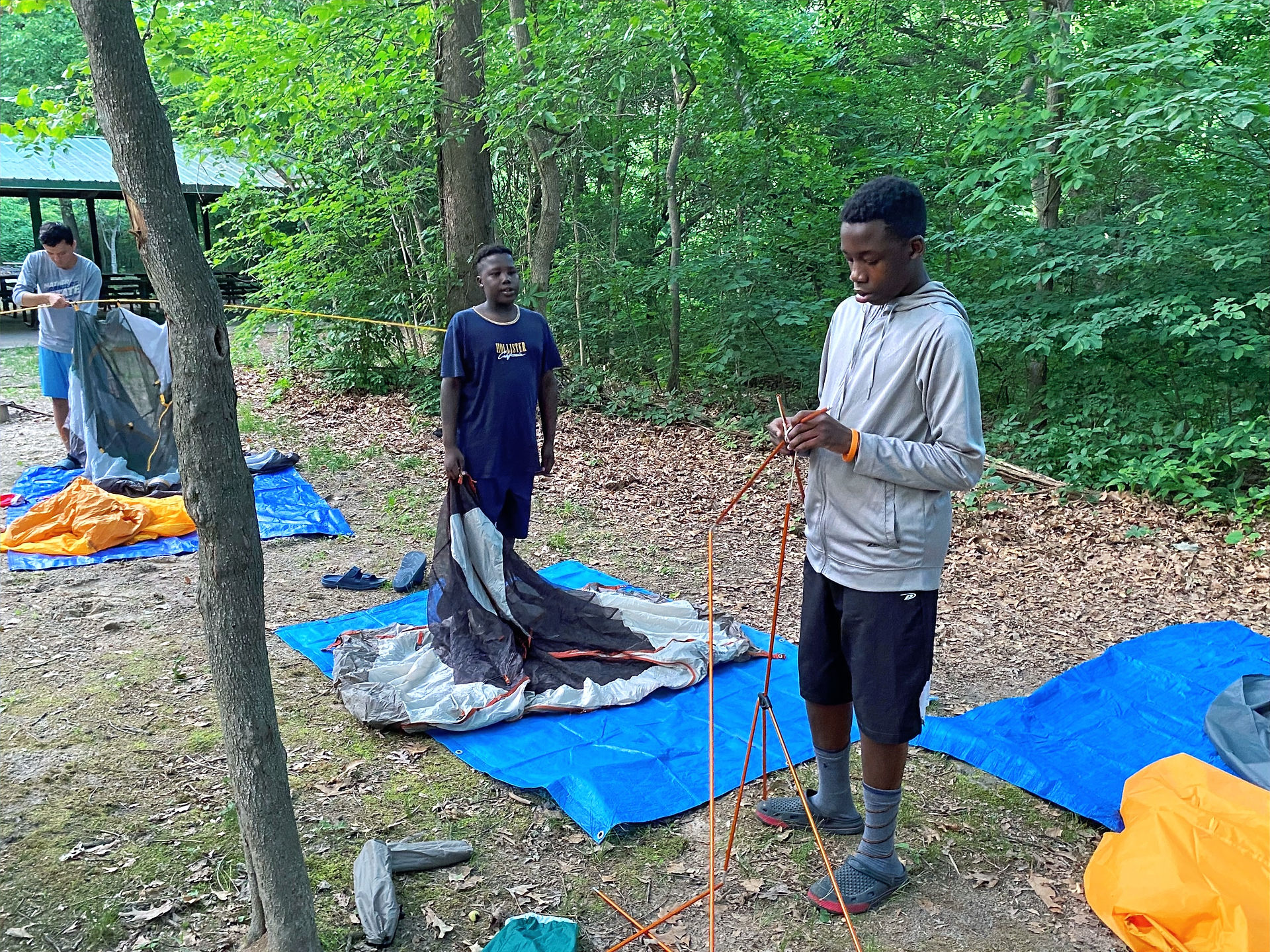Setting up tents, Katy Trail