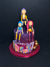 Bespoke KPop Demon Hunters-inspired 7th birthday cake for Amelia, handmade by Kimmi’s Cakes in Swindon.