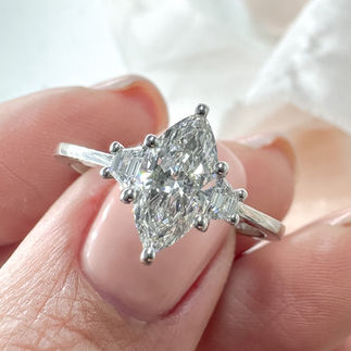marquise diamond lab grown platinum trilogy ring