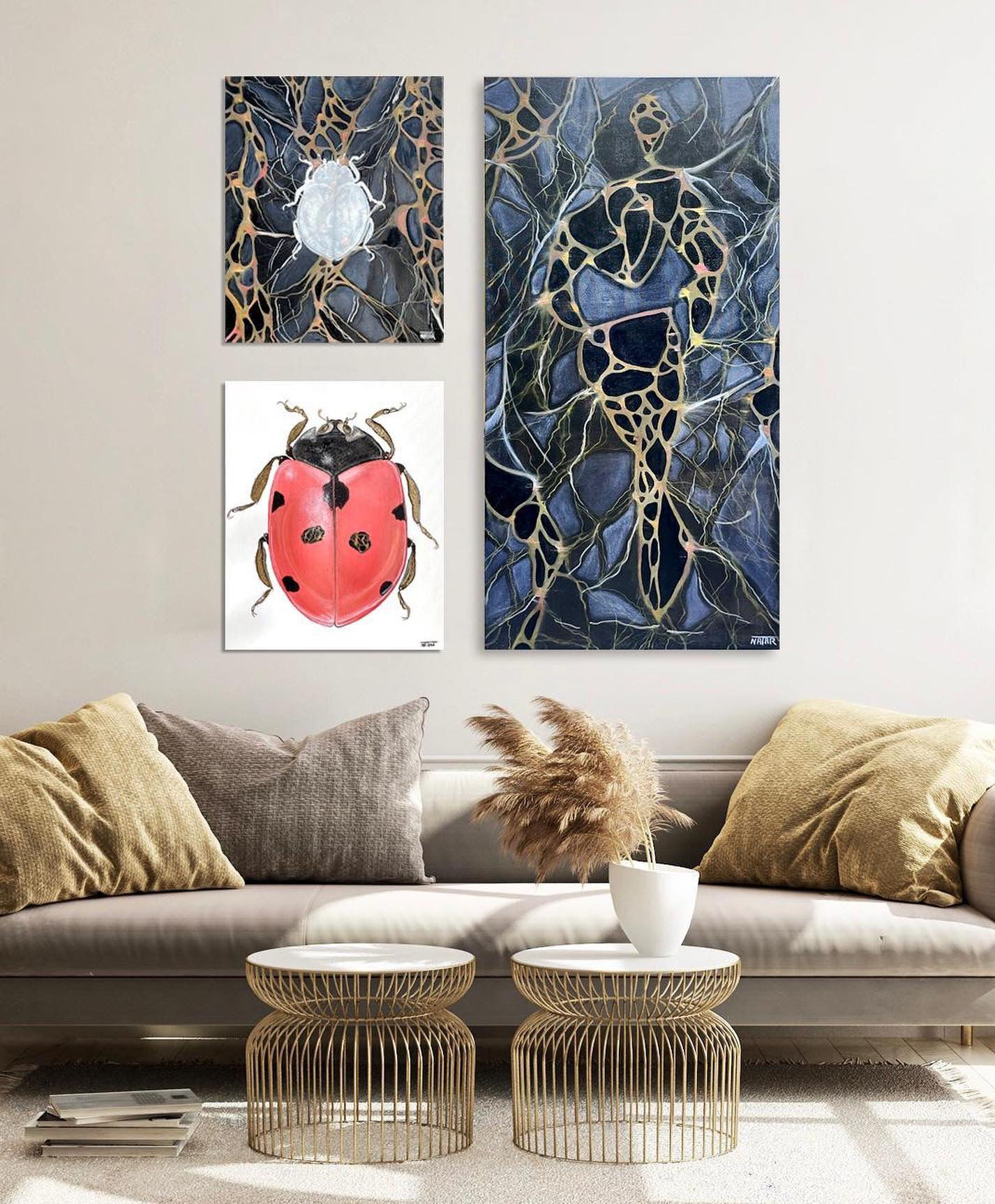 Triptyque marbre portor et coccinelle