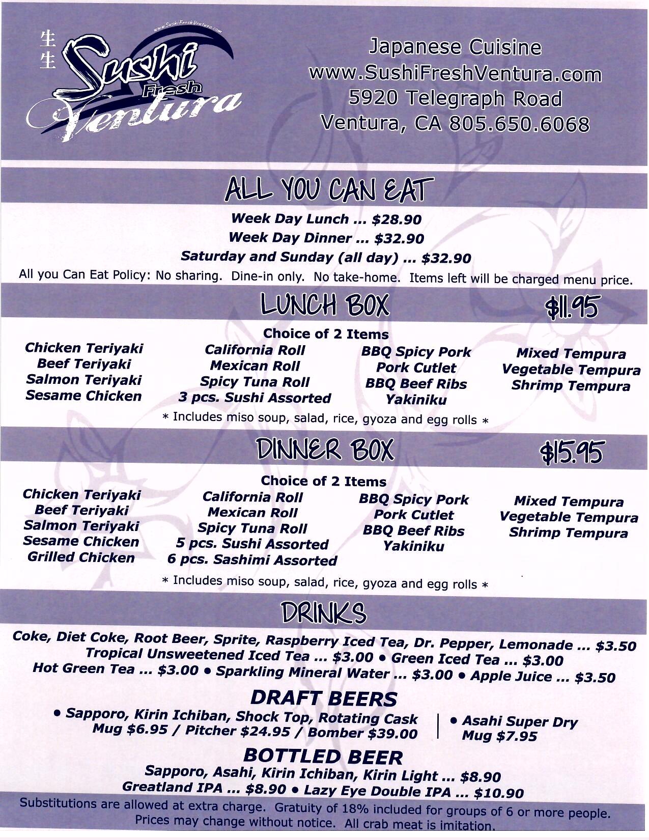 Sushi Fresh Ventura Menu Images CanYouEatItAll?