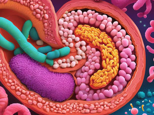 Vivid, digital depiction of the gut microbiome.