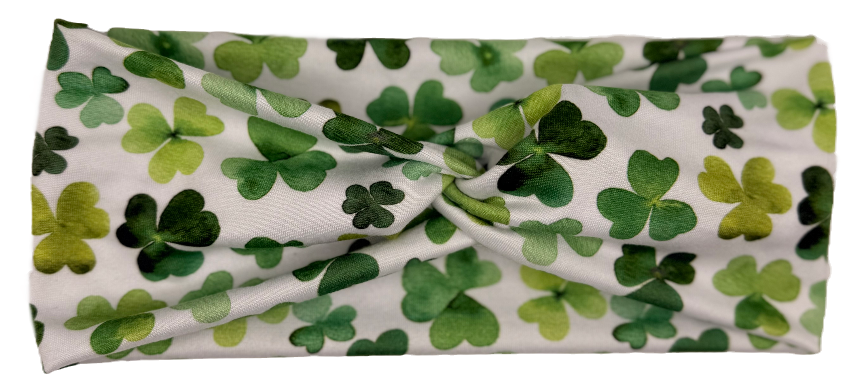 Twisted Headband - White & Green Clovers