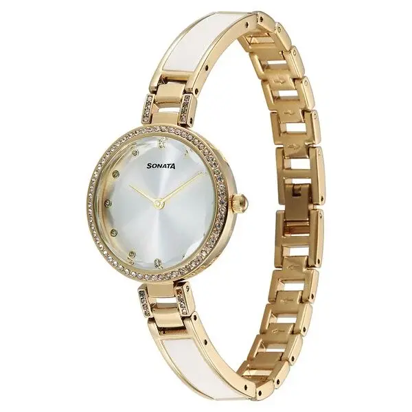 Thumbnail: Sonata Aura Quartz Analog Silver Dial Two Toned Stainless Steel Strap Watch