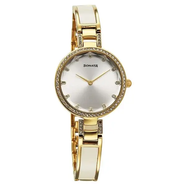 Sonata Aura Quartz Analog Silver Dial Two Toned Stainless Steel Strap Watch