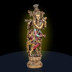 Large Slim Krishna Playing Flute Showpiece for Home Decoration Multicolour