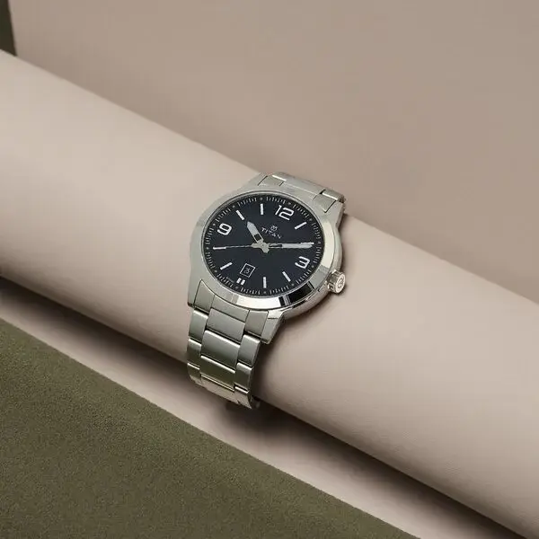Titan Men's Urban Refinement: Sleek Blue Dial with Silver Stainless Steel Strap