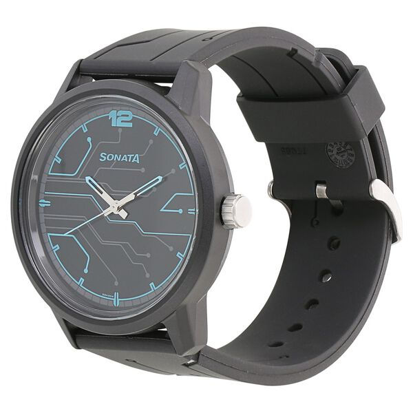 Sonata Quartz Analog Black Dial Plastic Strap Watch for Men