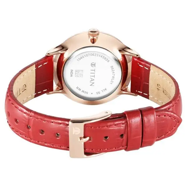 Thumbnail: Titan Bright Leathers Silver Dial Analog with Date Red Leather Strap Watch
