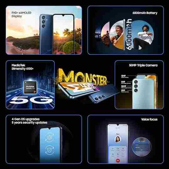 Thumbnail: Samsung Galaxy M15 5G with 4/ 6/8GB RAM, 128GB Storage (Blue Topaz,Stone Grey.,)
