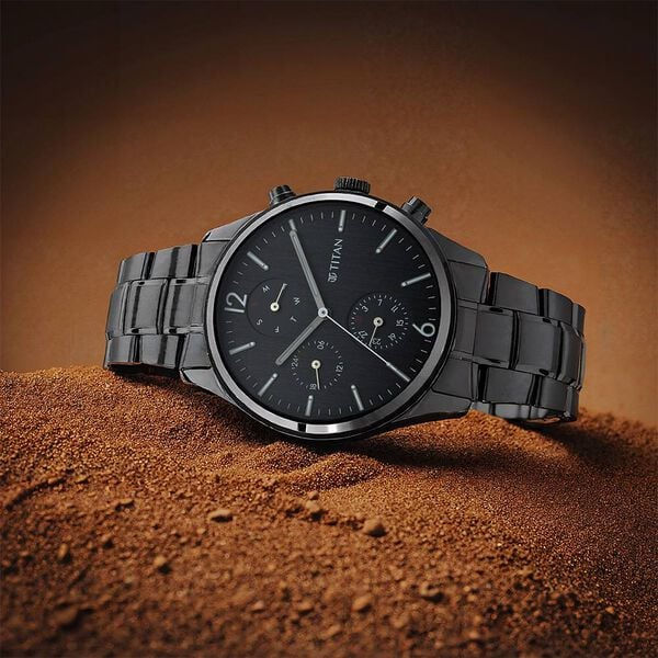 Thumbnail: Titan Workwear Multifunction Black Dial Black Metal Strap Watch For Men