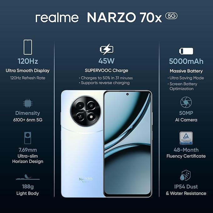 Realme NARZO 70x 5G (Ice Blue, 6GB RAM,128GB Storage)