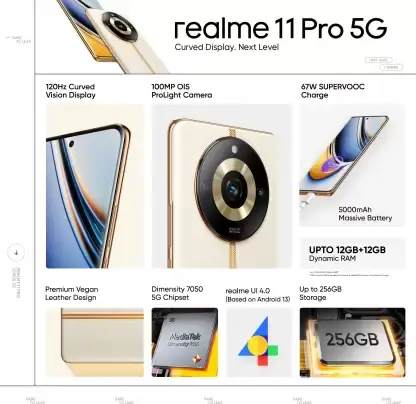 Thumbnail: REALME 11 Pro 5G with 8GB RAM, 128 / 256GB Storage (A.Black, O.Green & S.Beige)