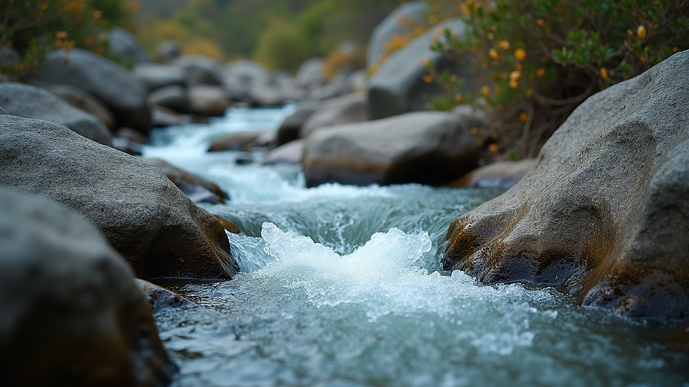 High angle view of a clear river flowing through a rocky landscape