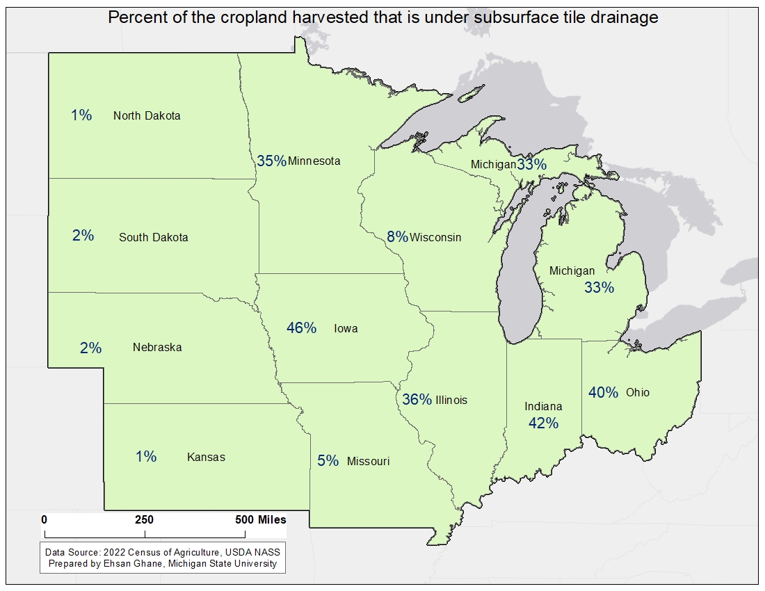 % of midwest farmland under drainage tile