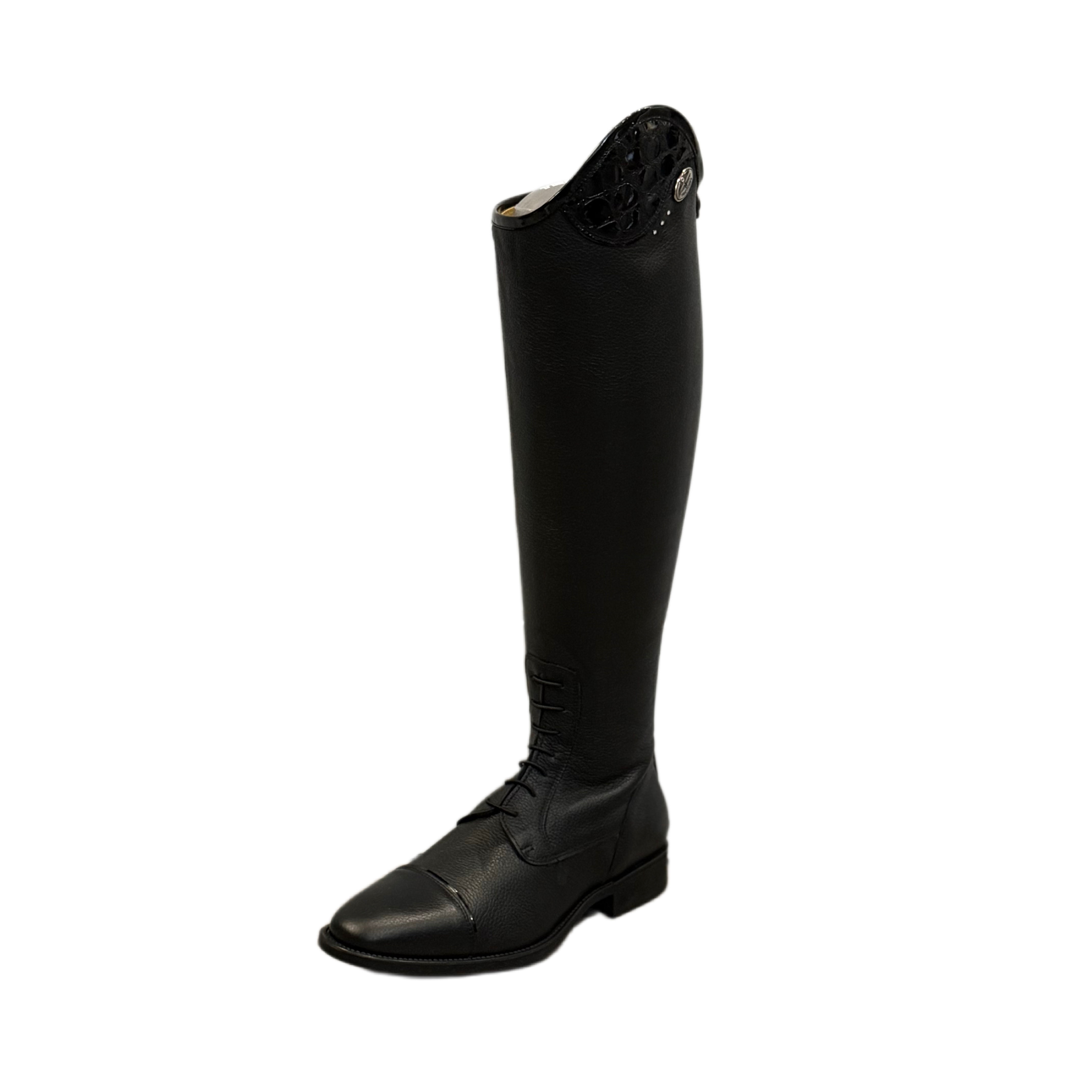 In Stock: DeNiro Salentino Riding Boot- Laced (Black Stitch/Lucido)