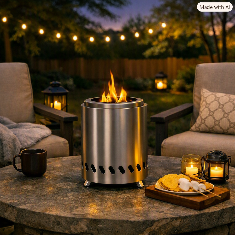 Small tabletop fire pit with visible flame.