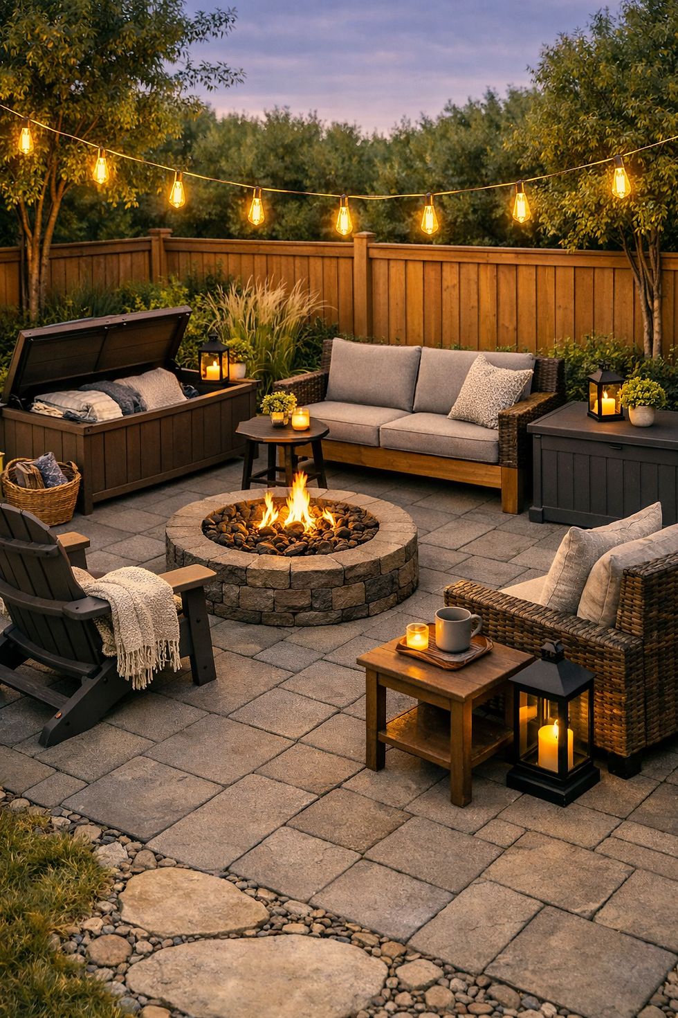 Organized outdoor living solutions including storage options that reduce clutter and keep everyday items easy to access.