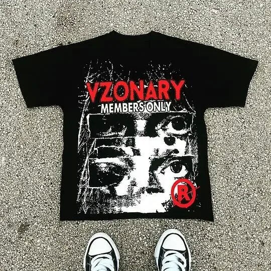 Thumbnail: Gothic Graphic Print Men's T-Shirt Y2K Streetwear Short Sleeve