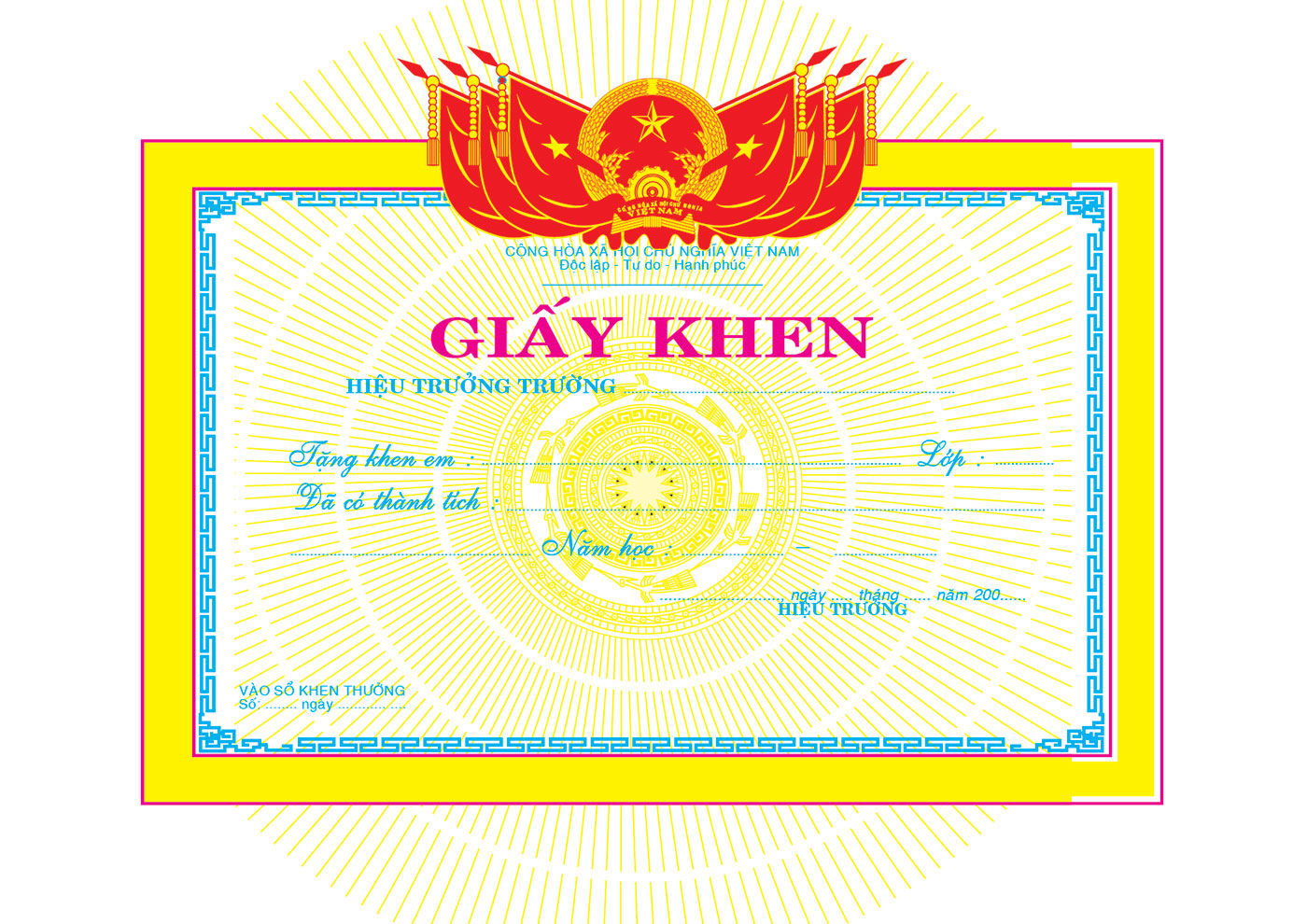 Mẫu Giấy Khen Bằng Khen Certificate Vector Free