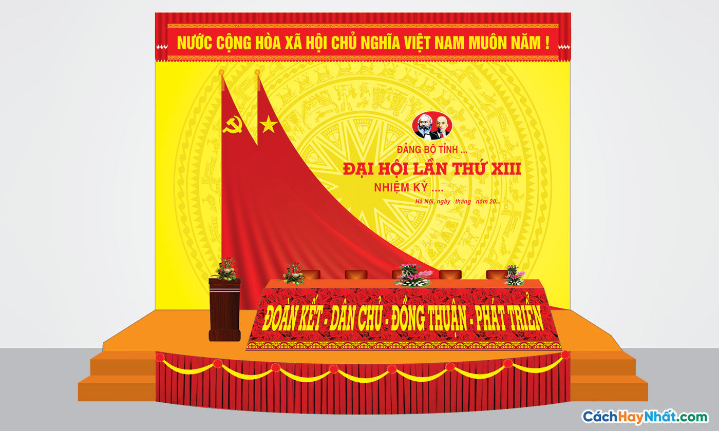 Mẫu Phông Sân Khấu Đại Hội Đảng - Stage Template For Congress Party Vector