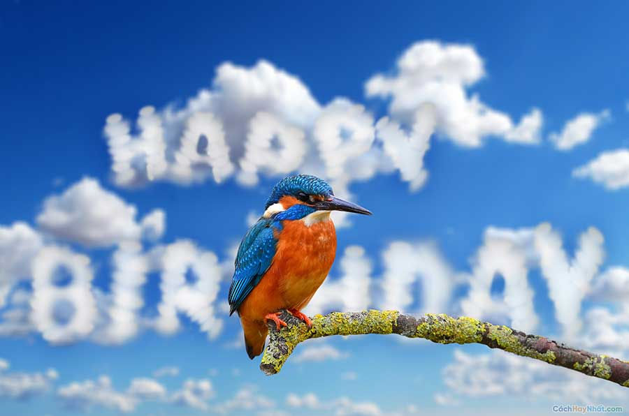 white cloud image happy birthday on blue sky background
