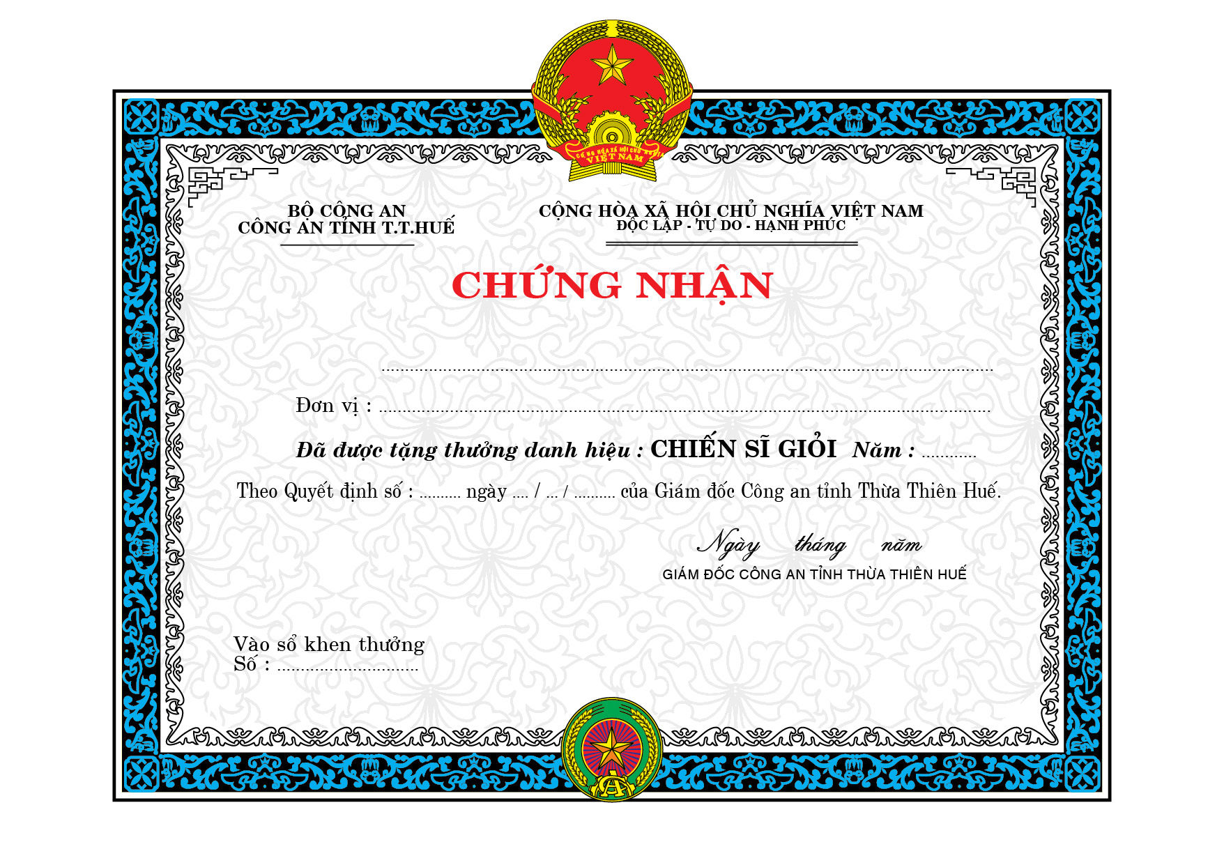 Mẫu Giấy Khen Bằng Khen Certificate Vector Free