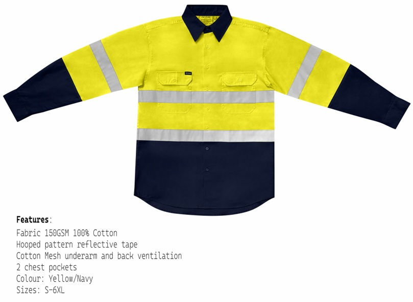 Thumbnail: Hi Vis Lightweight Breathable Taped Long Sleeve Shirt (Embroidery Available)