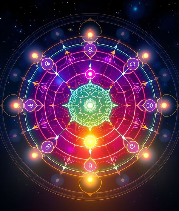  chakras depicted as glowing circular energy points,universal healing hub integrated in a 