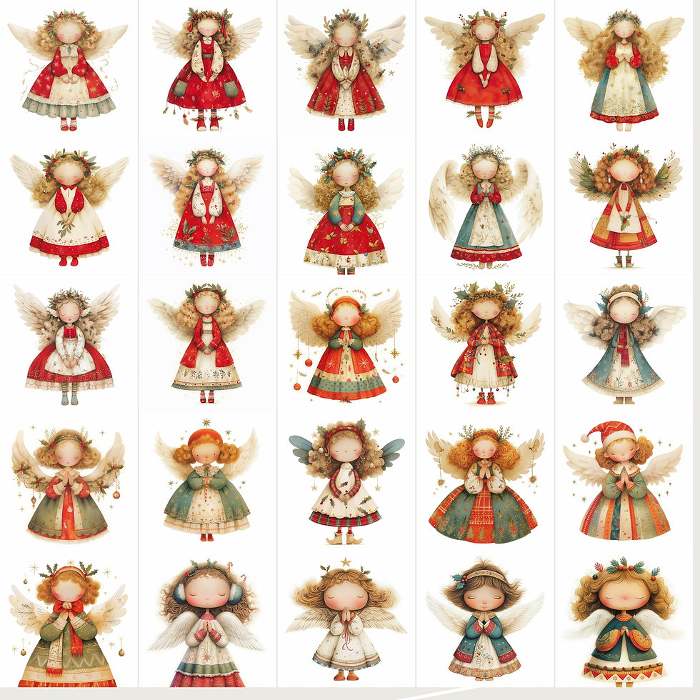 Miniatura: Adorable Cute Christmas Child Angels Clipart | Watercolor Printable PNGs