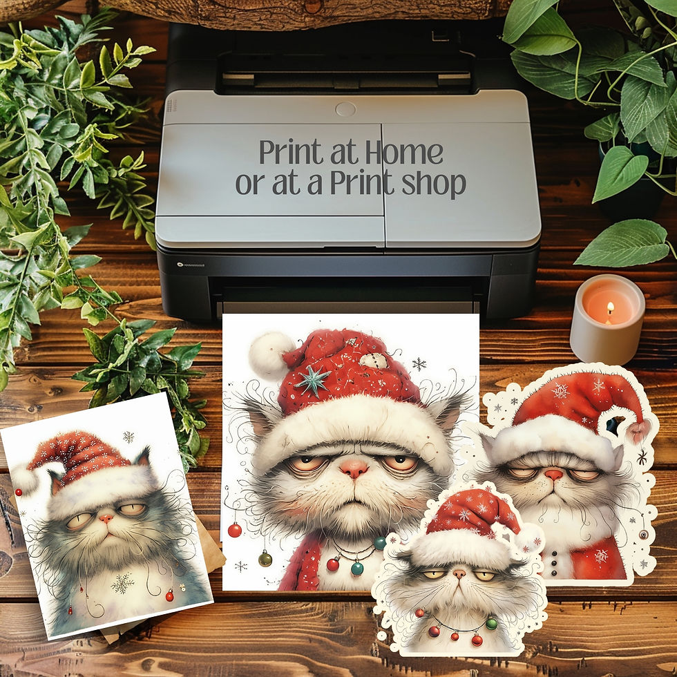 Thumbnail: Funny Grumpy Ugly Cat Christmas Clipart | Watercolor Printable PNG