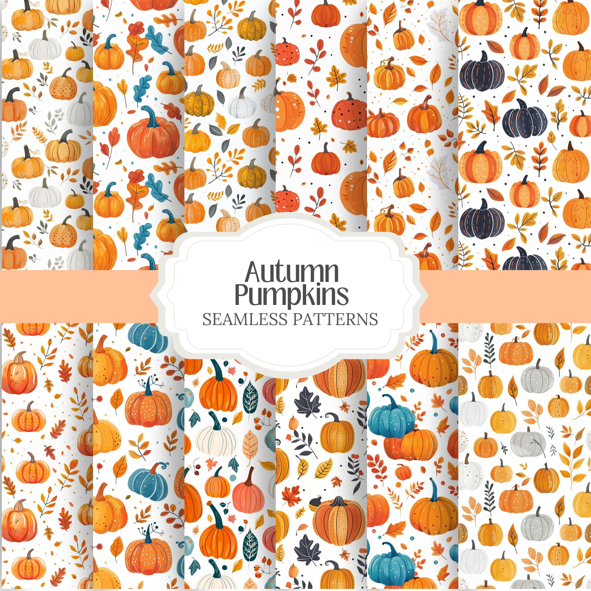 Autumn Pumpkin Seamless Patterns Digital Paper