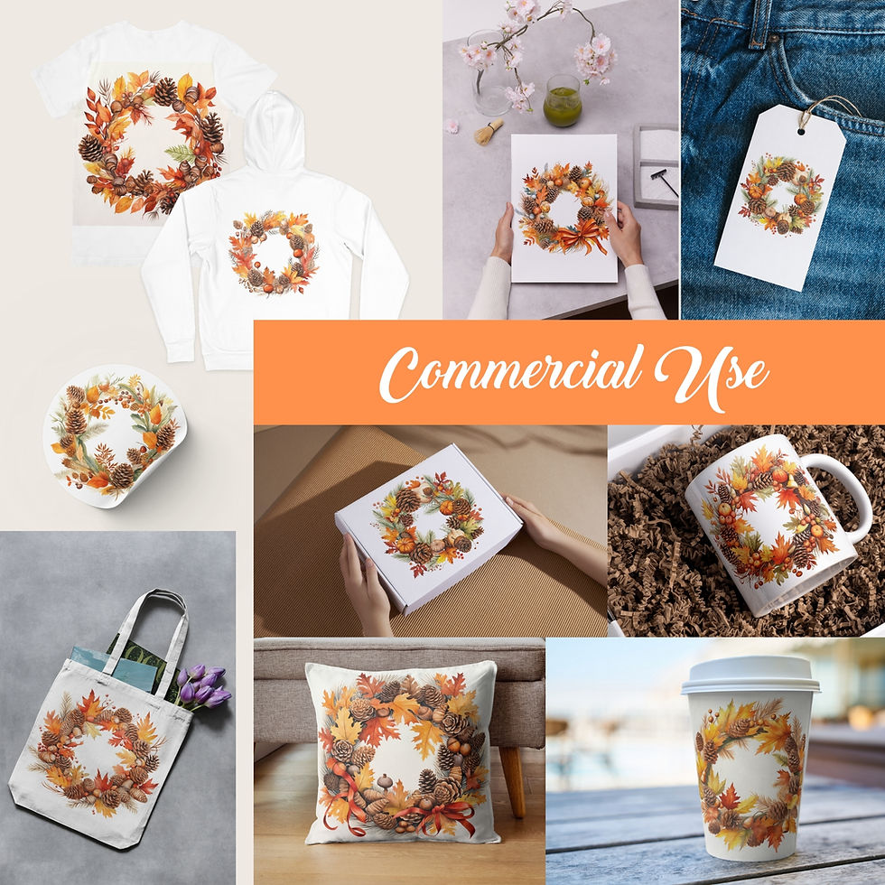 Miniatura: Cozy Autumn Fall Wreaths Clipart | Whimsical Watercolor Stickers, 12 PNG Images,