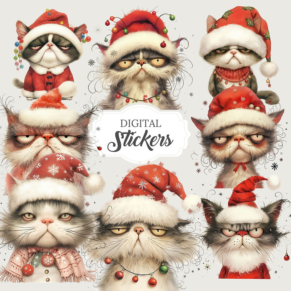 Thumbnail: Funny Grumpy Ugly Cat Christmas Clipart | Watercolor Printable PNG