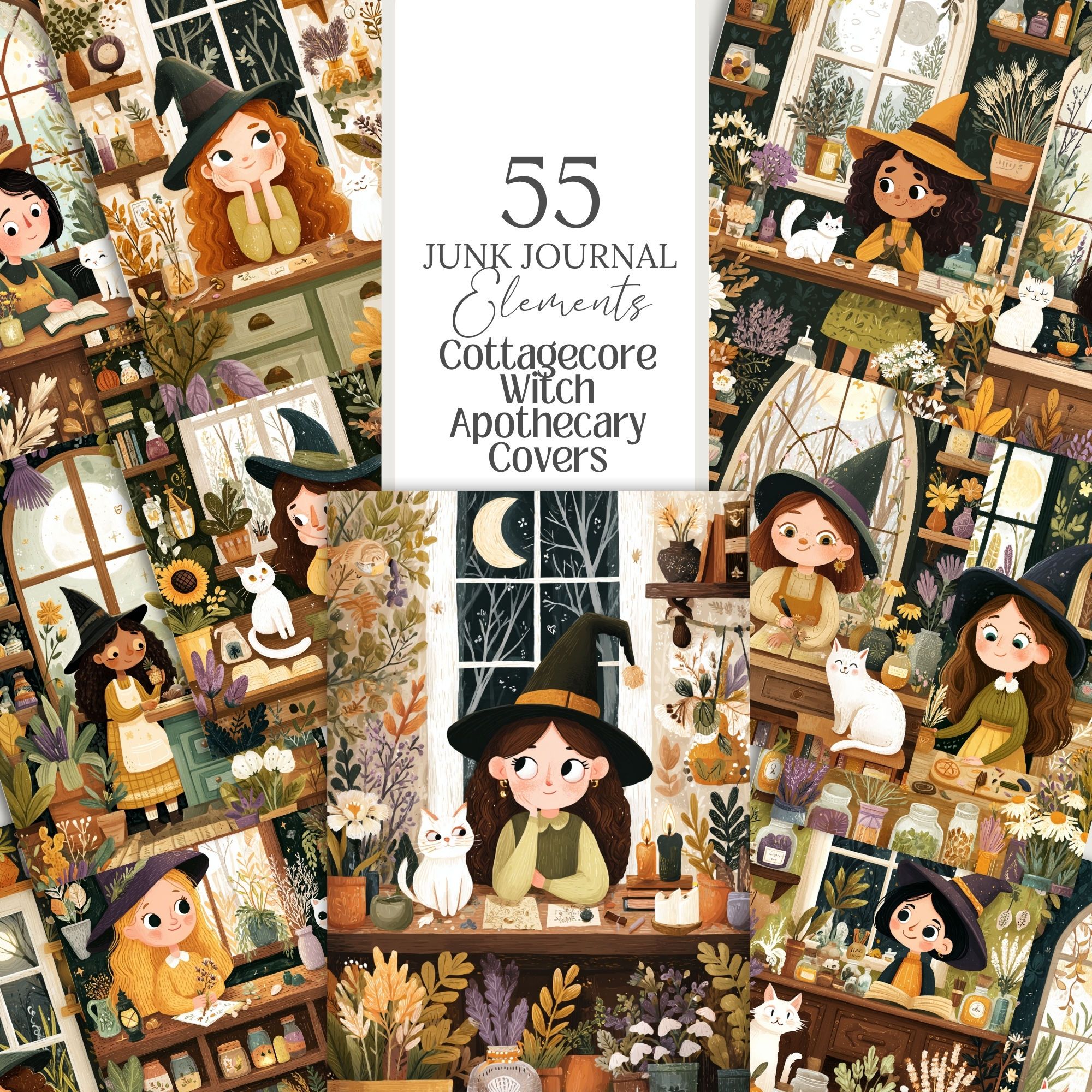 Cozy Cottagecore Witch Apothecary Illustrations