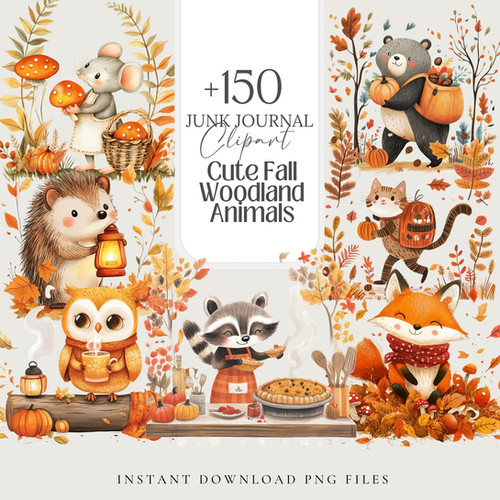 Cozy Fall Woodland Animals Clipart | Cute Autumn Decor Watercolor PNG ...