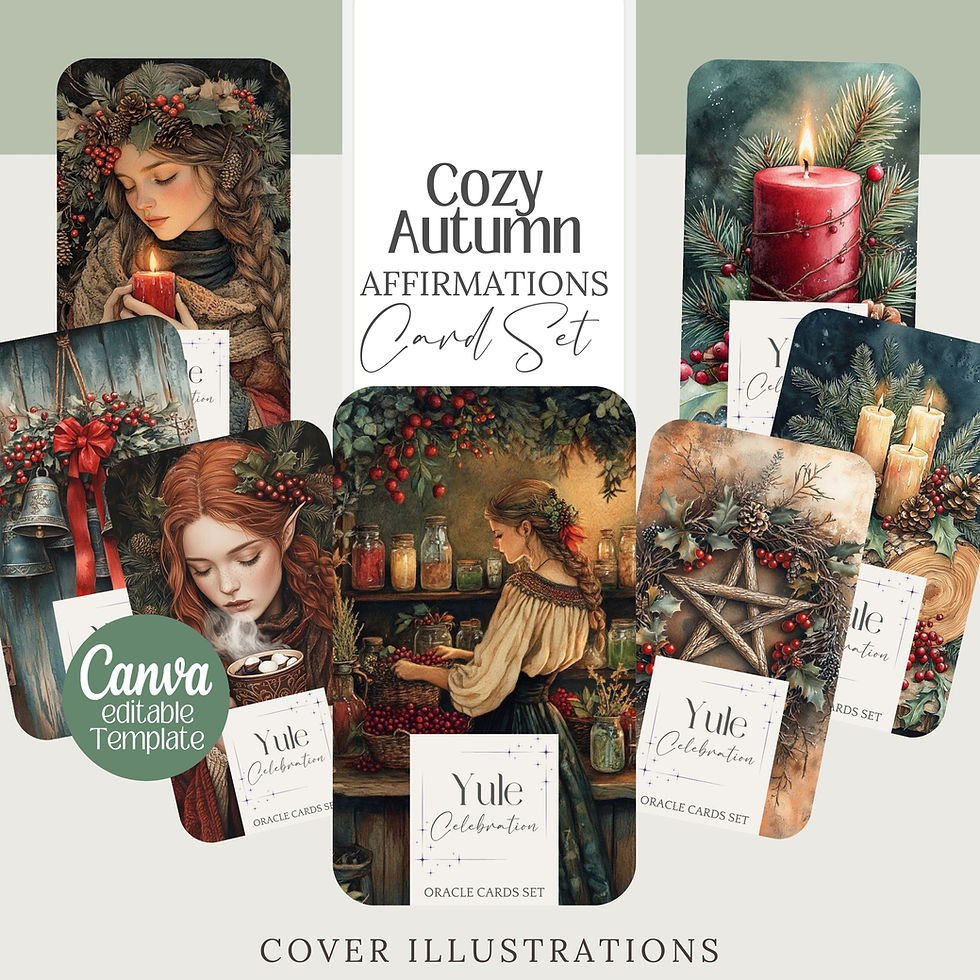 Thumbnail: Cozy Yule Christmas Winter Cottagecore Tarot & Oracle Cards | Editable Wheel of