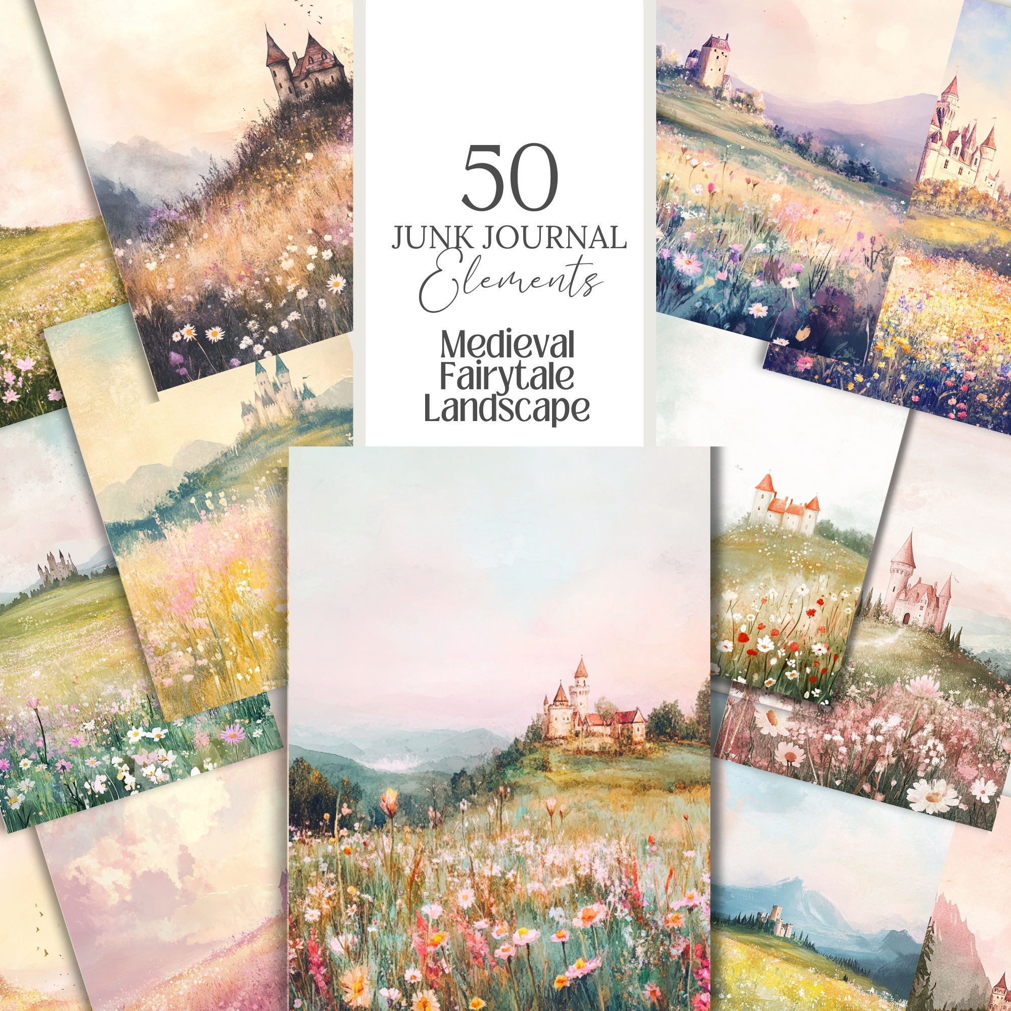 Medieval Fairytale Landscape 50 scrapbook pages