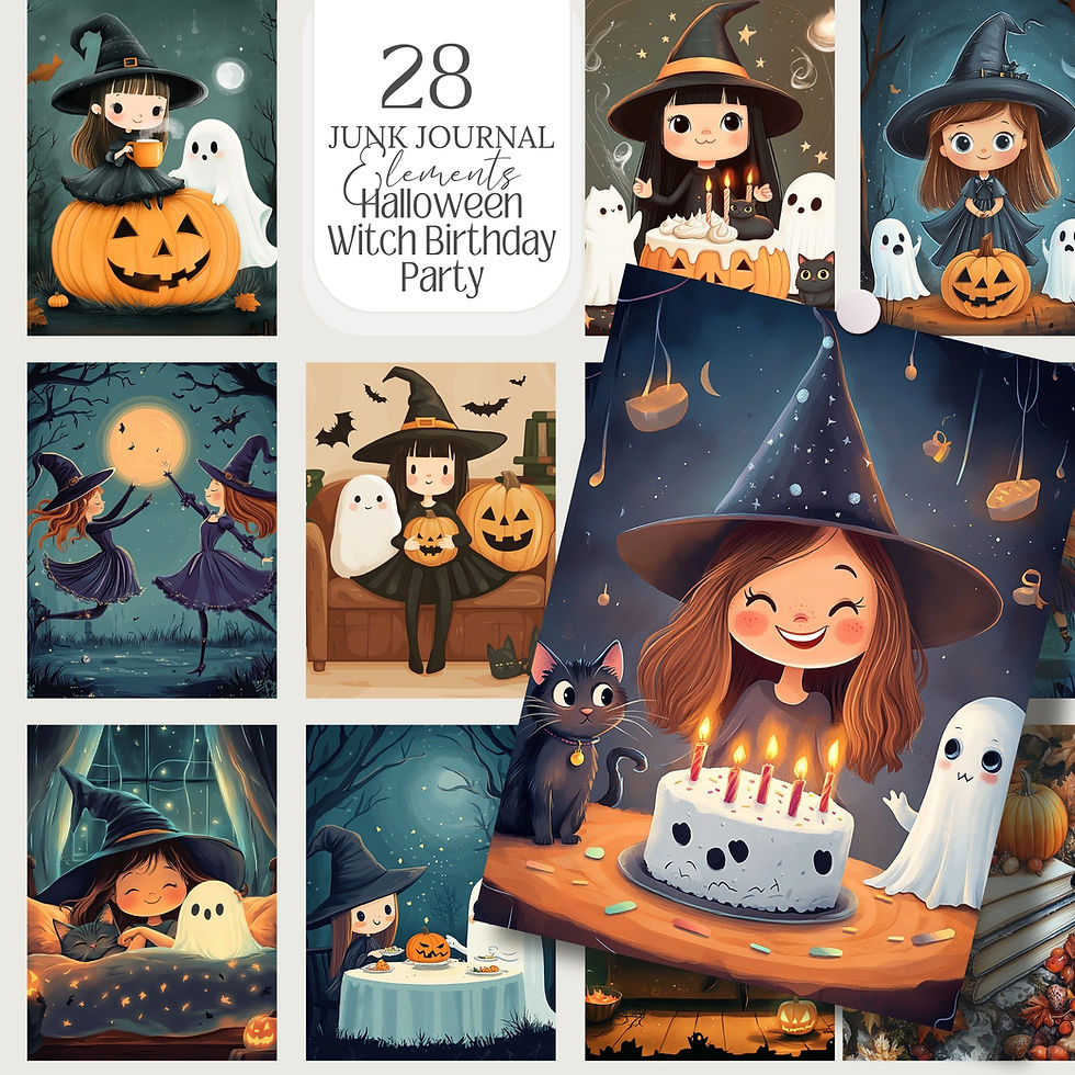 Thumbnail: Cute Halloween Witch Birthday Party Set | 28 PNG Illustrations for Invitations