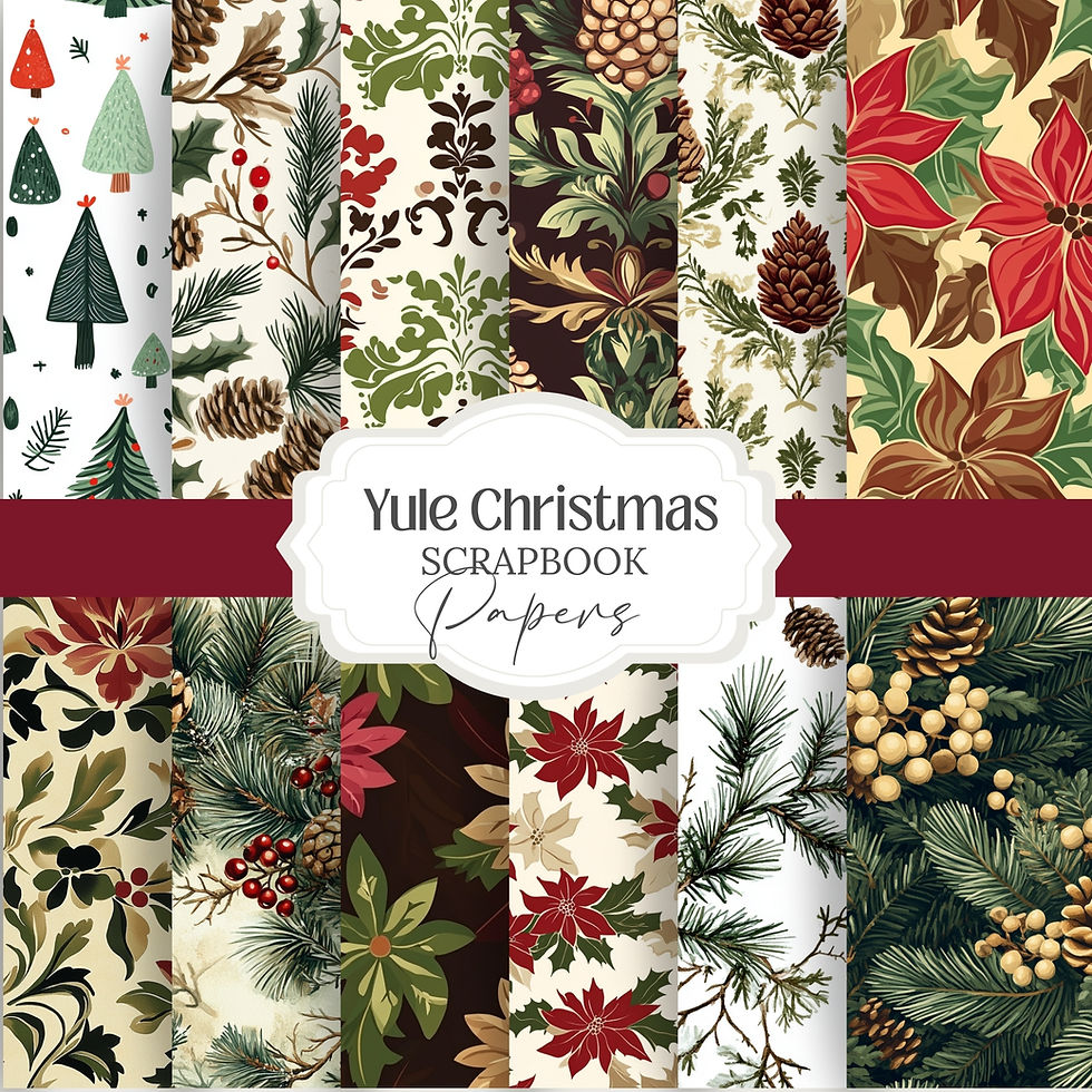 Thumbnail: Yule Christmas Winter Printable PNG Seamless Patterns Wrapping Paper