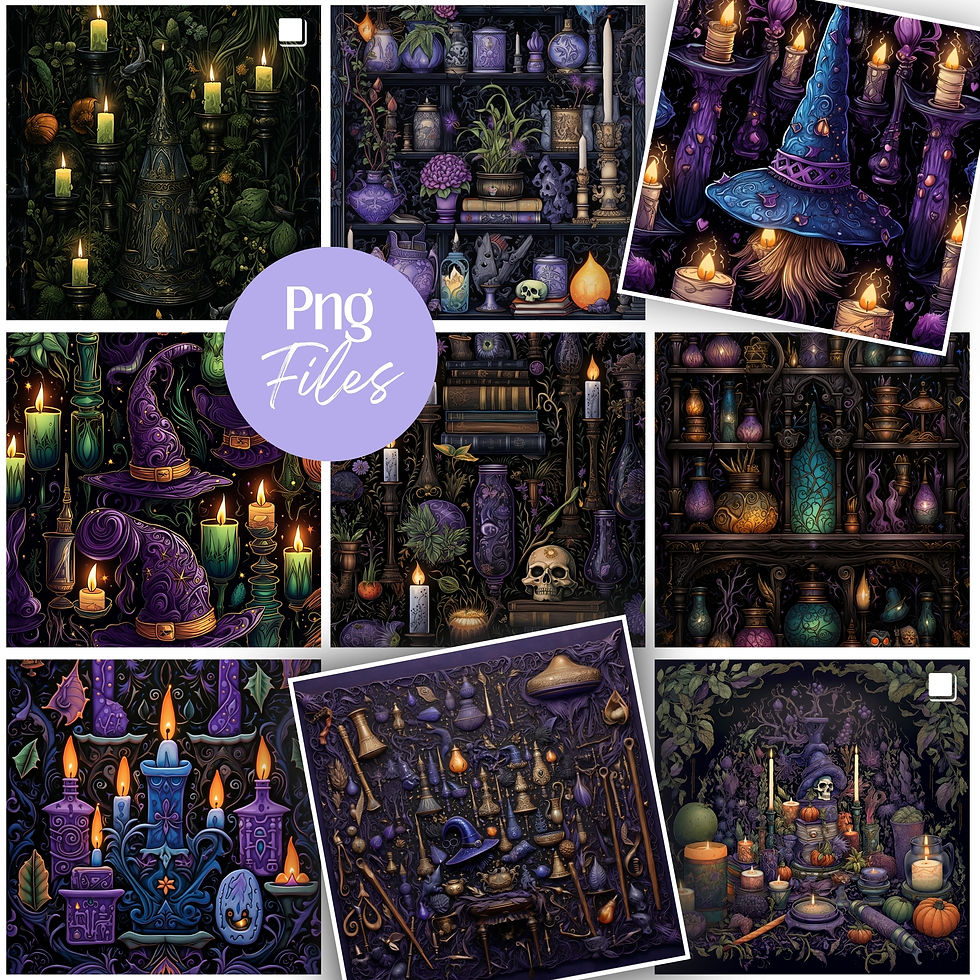 Thumbnail: Witchy Covers png Set Digital witchcraft illustrations